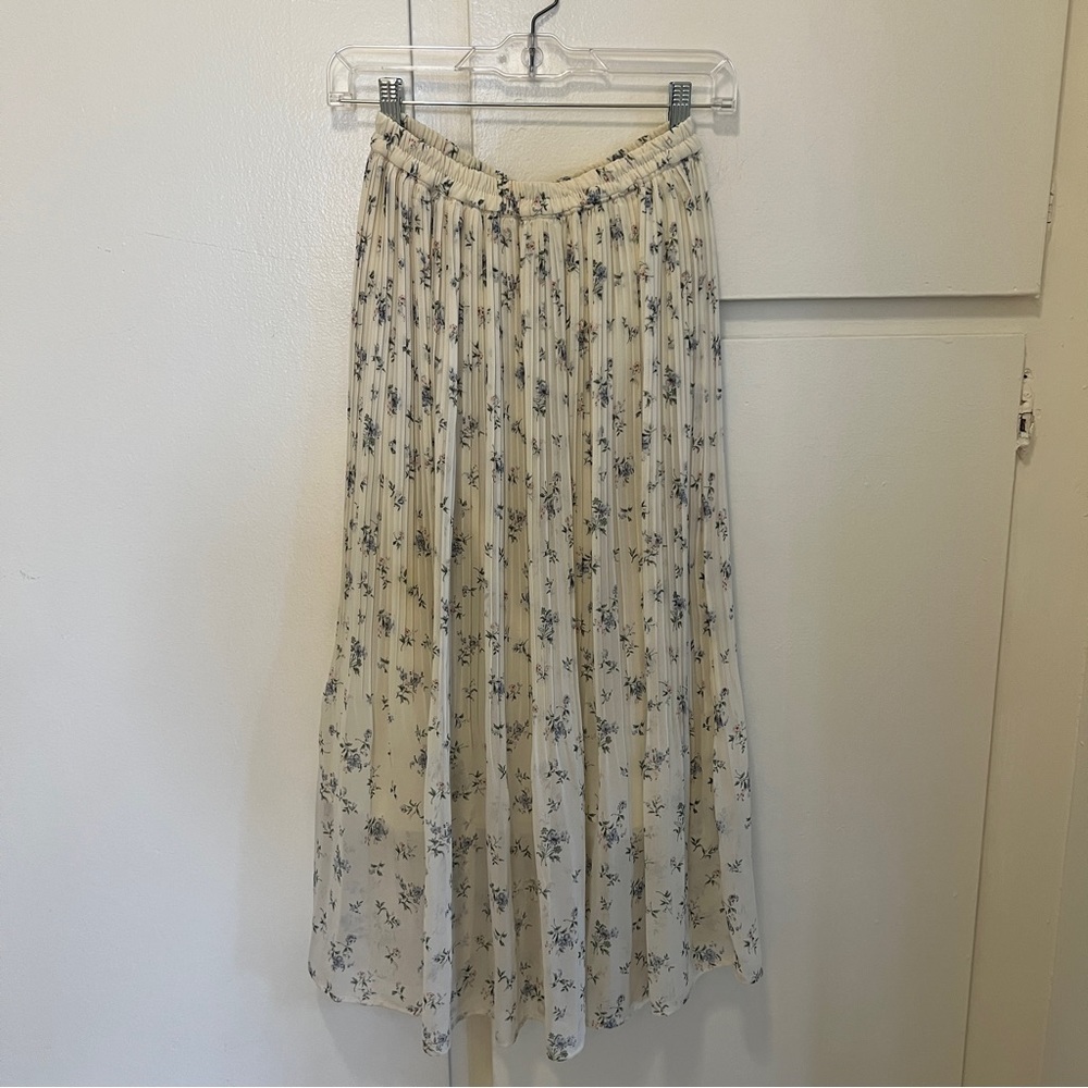 cream colored floral pleated maxi skirt